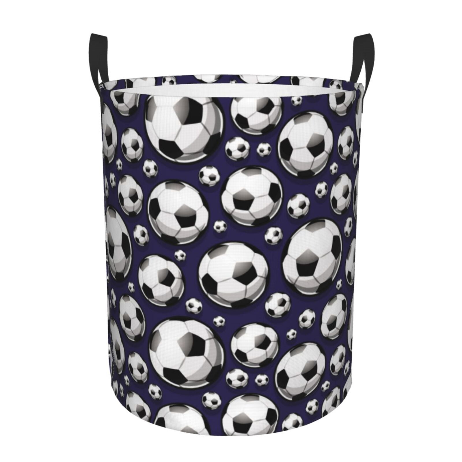 Large Laundry Basket with Handles - football soccer ball navyblue Kids Baby Dirty Clothes Laundry Hamper for Bedroom Aesthetic