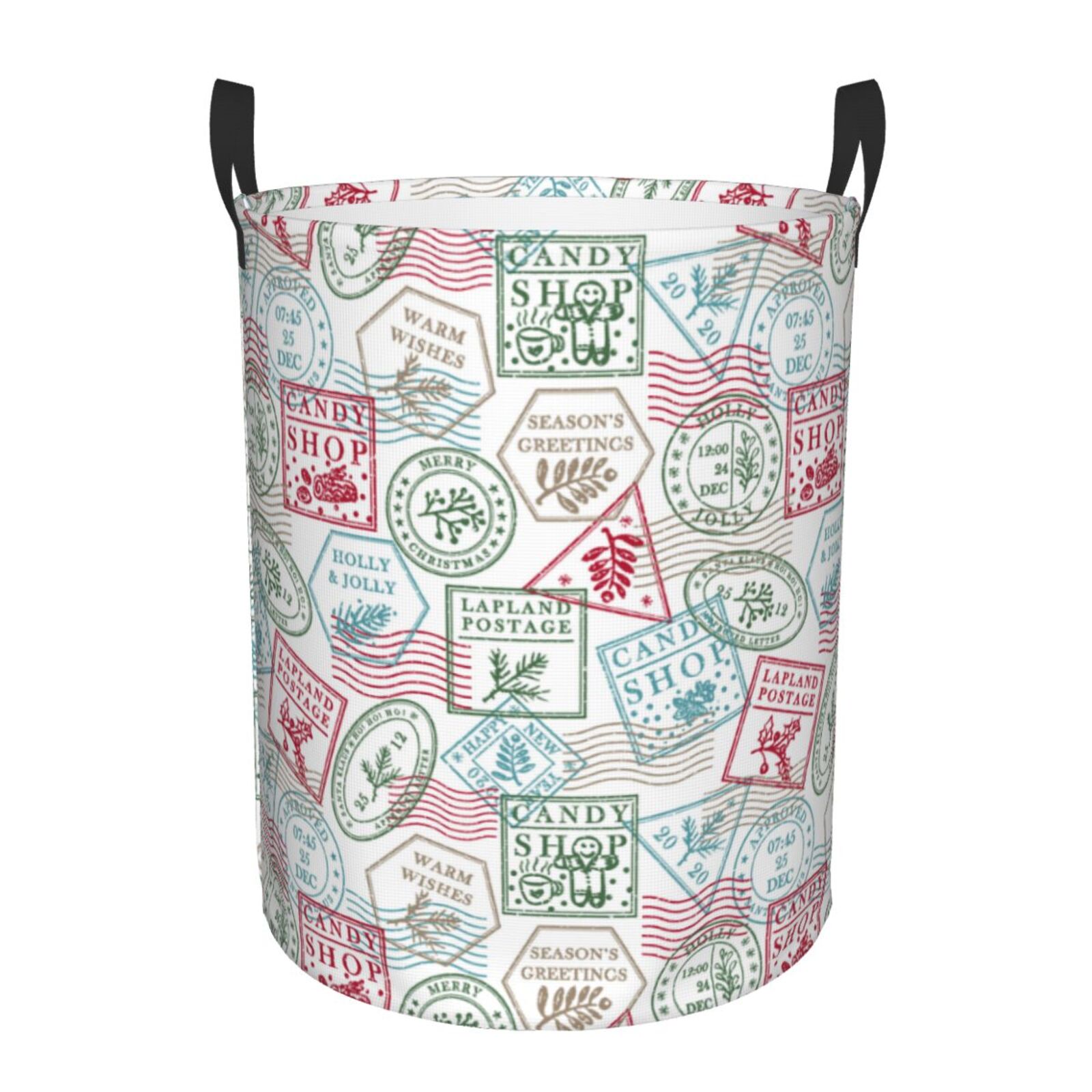 Large Laundry Basket with Handles - funny Postmark print Kids Baby Dirty Clothes Laundry Hamper for Bedroom Aesthetic
