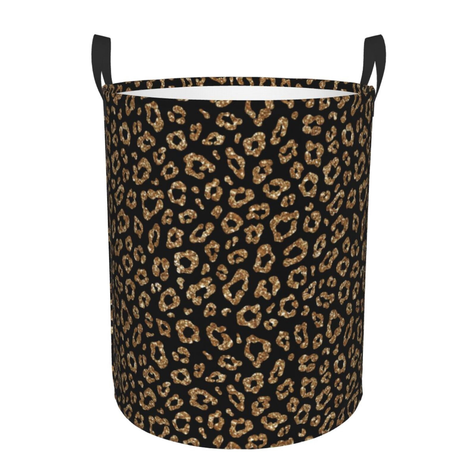 Large Laundry Basket with Handles - gold glitter leopard print Kids Baby Dirty Clothes Laundry Hamper for Bedroom Aesthetic