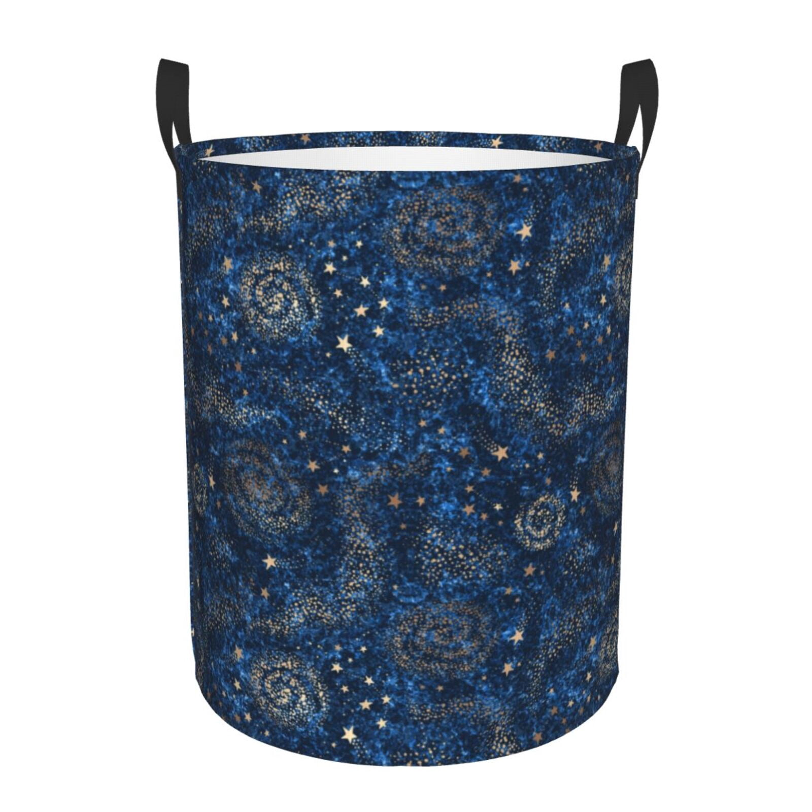 Large Laundry Basket with Handles - golden star blue starry sky Kids Baby Dirty Clothes Laundry Hamper for Bedroom Aesthetic