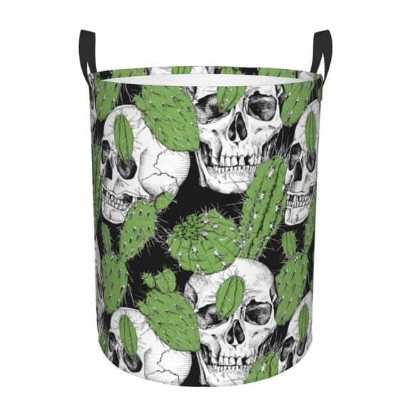 Large Laundry Basket with Handles - green Cactus skull Kids Baby Dirty Clothes Laundry Hamper for Bedroom Aesthetic