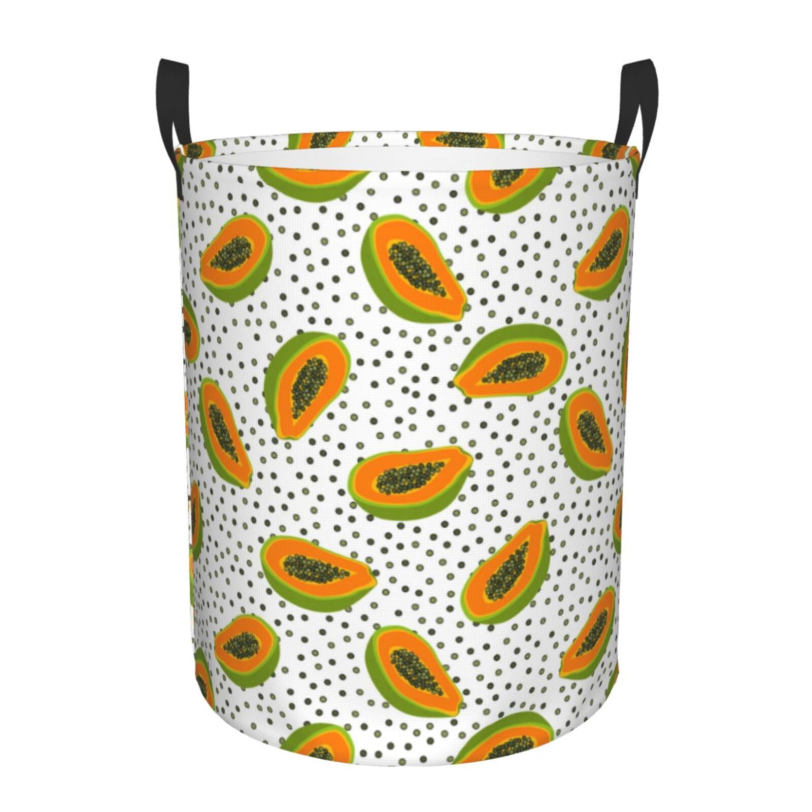 Large Laundry Basket with Handles - green Papaya polka dots Kids Baby Dirty Clothes Laundry Hamper for Bedroom Aesthetic