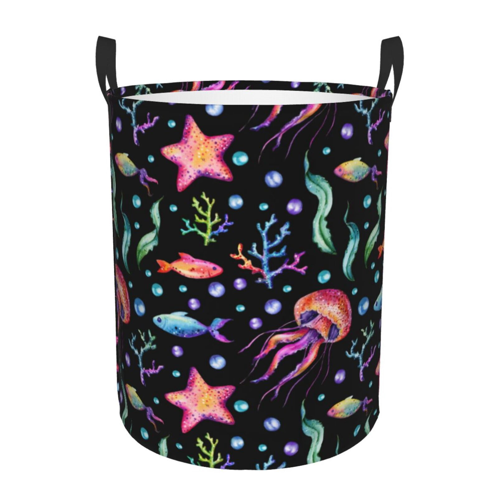 Large Laundry Basket with Handles - jellyfish starfish print Kids Baby Dirty Clothes Laundry Hamper for Bedroom Aesthetic