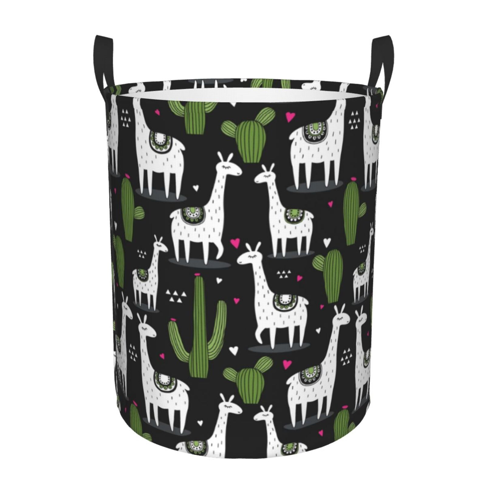 Large Laundry Basket with Handles - llama alpaca cactus heart black Kids Baby Dirty Clothes Laundry Hamper for Bedroom Aesthetic