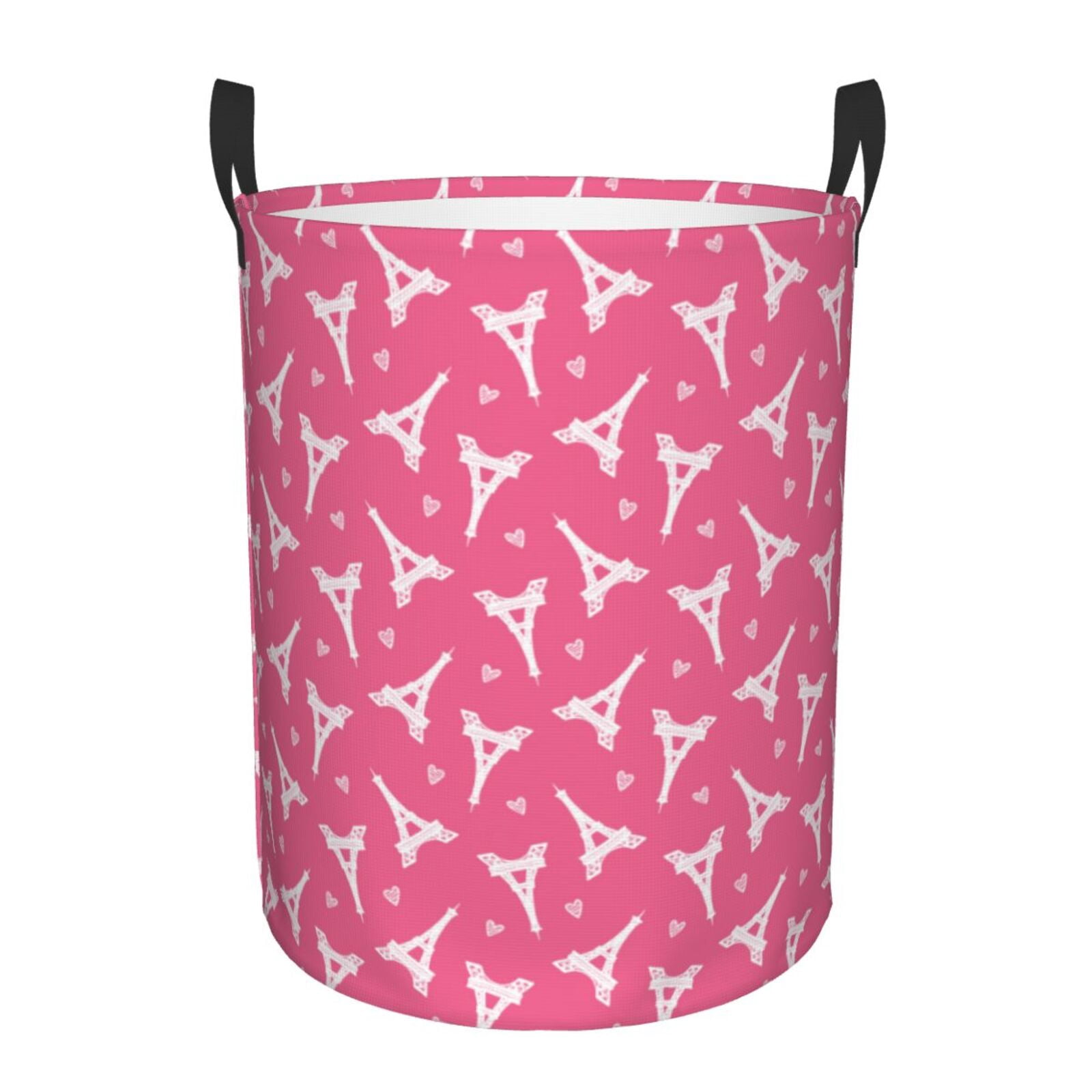 Large Laundry Basket with Handles - pink Eiffel Tower Kids Baby Dirty Clothes Laundry Hamper for Bedroom Aesthetic
