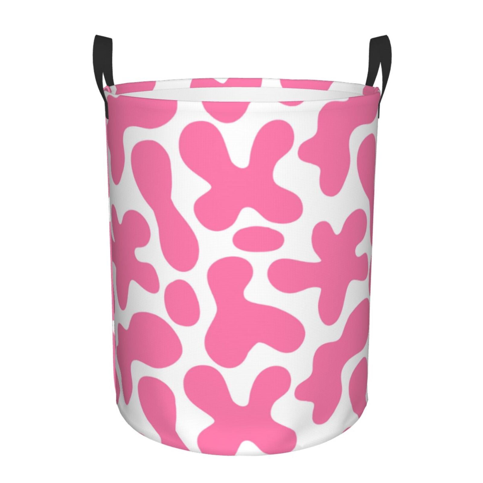 Large Laundry Basket with Handles - pink cow print cute Kids Baby Dirty Clothes Laundry Hamper for Bedroom Aesthetic