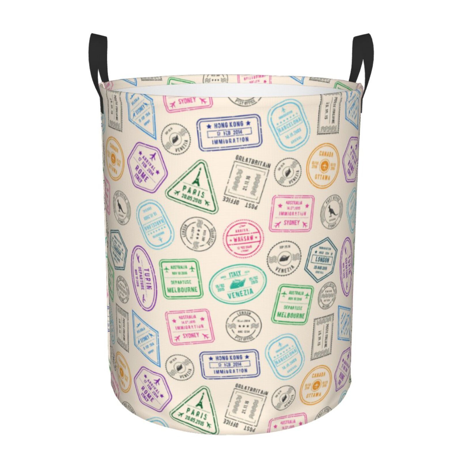 Large Laundry Basket with Handles - postmark Print colorful Kids Baby Dirty Clothes Laundry Hamper for Bedroom Aesthetic