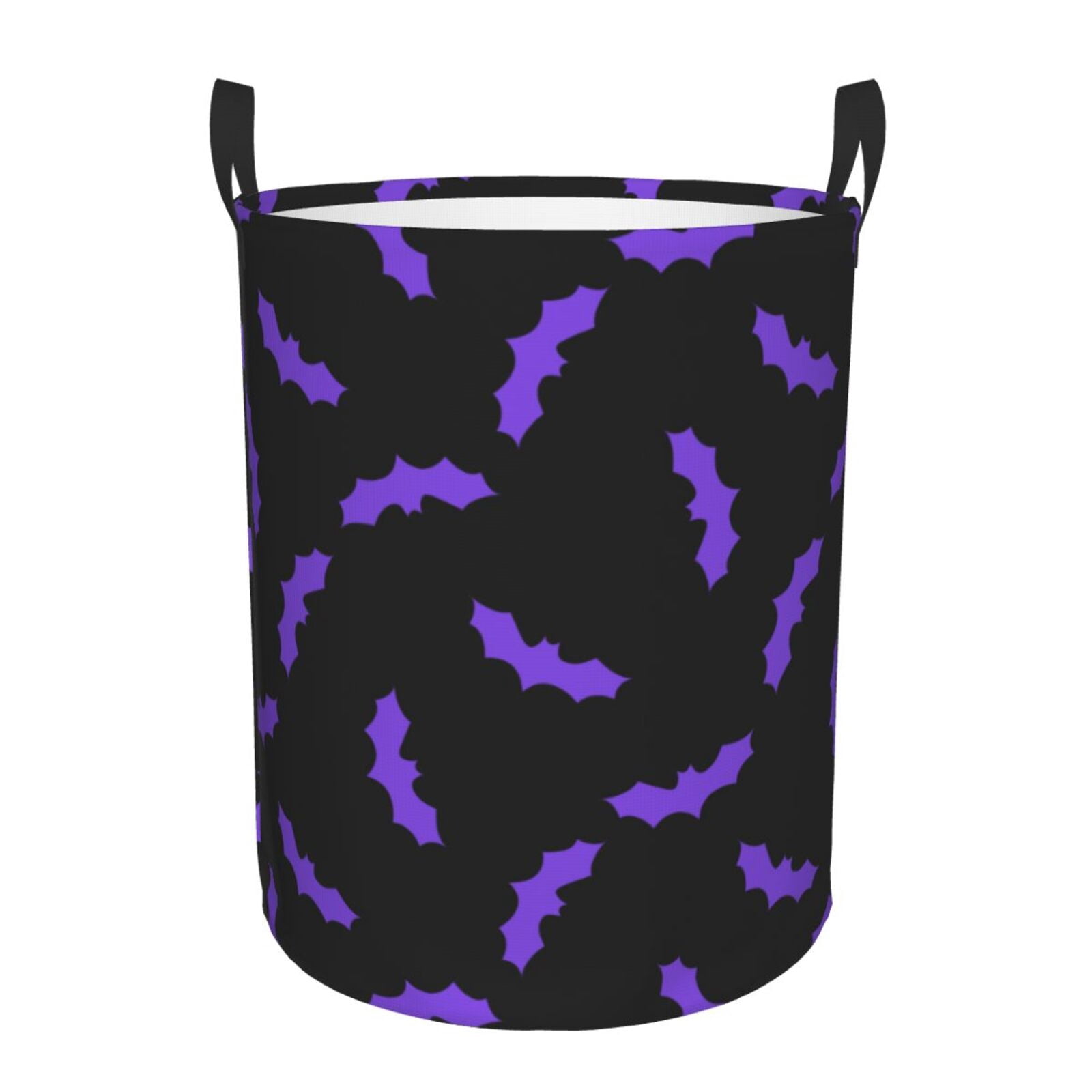 Large Laundry Basket with Handles - purple bats black cool Kids Baby Dirty Clothes Laundry Hamper for Bedroom Aesthetic