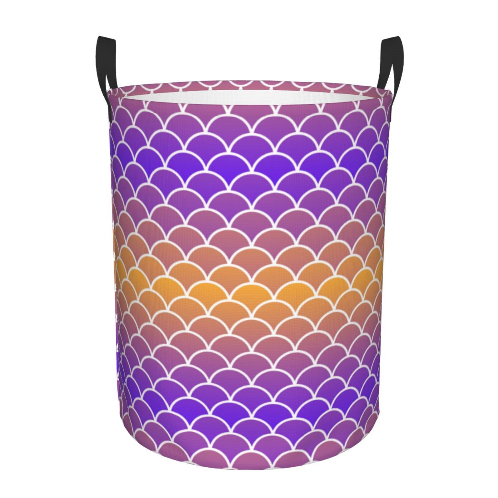 Large Laundry Basket with Handles - purple orange fish scale Kids Baby Dirty Clothes Laundry Hamper for Bedroom Aesthetic