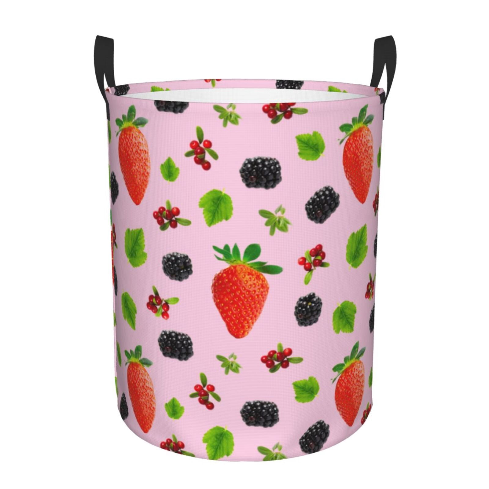 Large Laundry Basket with Handles - red Strawberry black Kids Baby Dirty Clothes Laundry Hamper for Bedroom Aesthetic