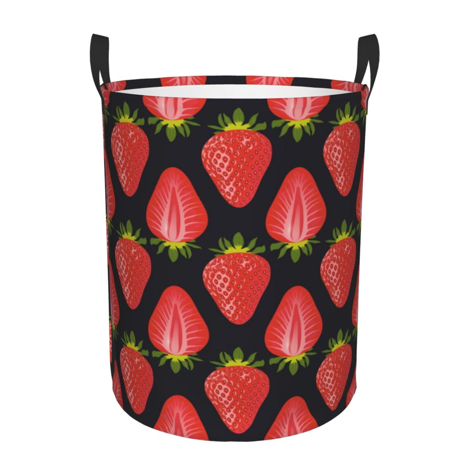 Large Laundry Basket with Handles - red strawberries print Kids Baby Dirty Clothes Laundry Hamper for Bedroom Aesthetic