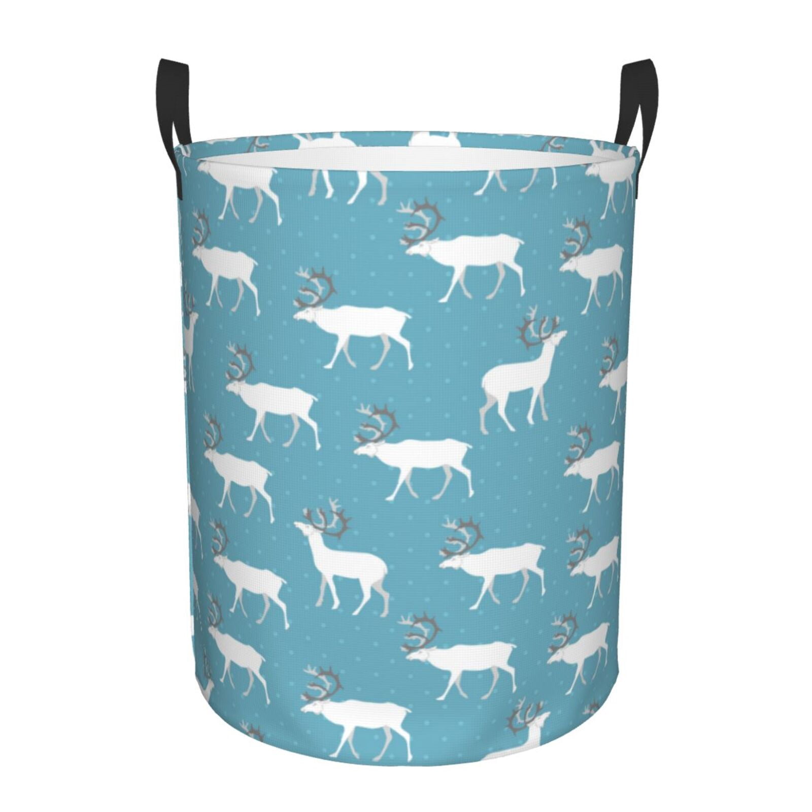 Large Laundry Basket with Handles - reindeer winter christmas blue Kids Baby Dirty Clothes Laundry Hamper for Bedroom Aesthetic