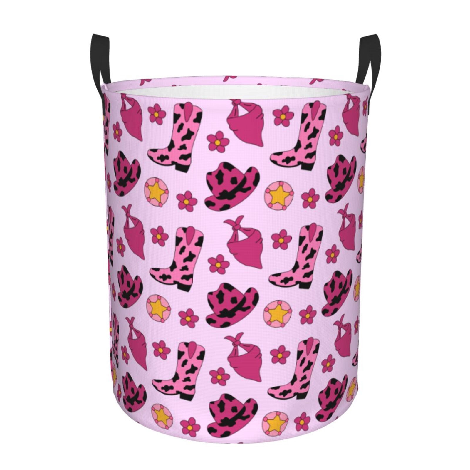 Large Laundry Basket with Handles - retro Cowgirl pink Boots hat scarf Kids Baby Dirty Clothes Laundry Hamper for Bedroom Aesthetic