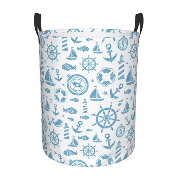 Large Laundry Basket with Handles - rudder sailing ship Kids Baby Dirty Clothes Laundry Hamper for Bedroom Aesthetic