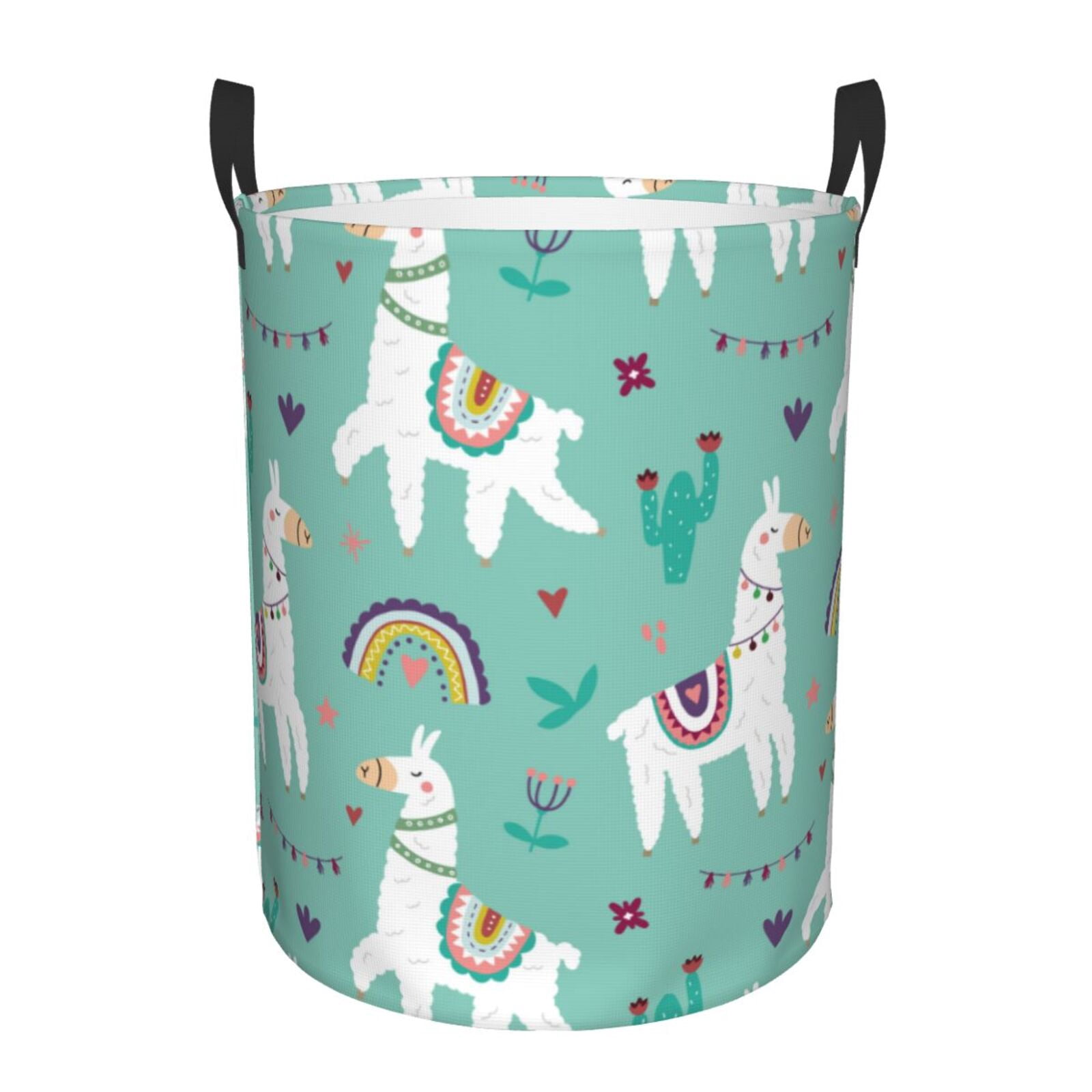Large Laundry Basket with Handles - scandinavian style cute lamas green Kids Baby Dirty Clothes Laundry Hamper for Bedroom Aesthetic