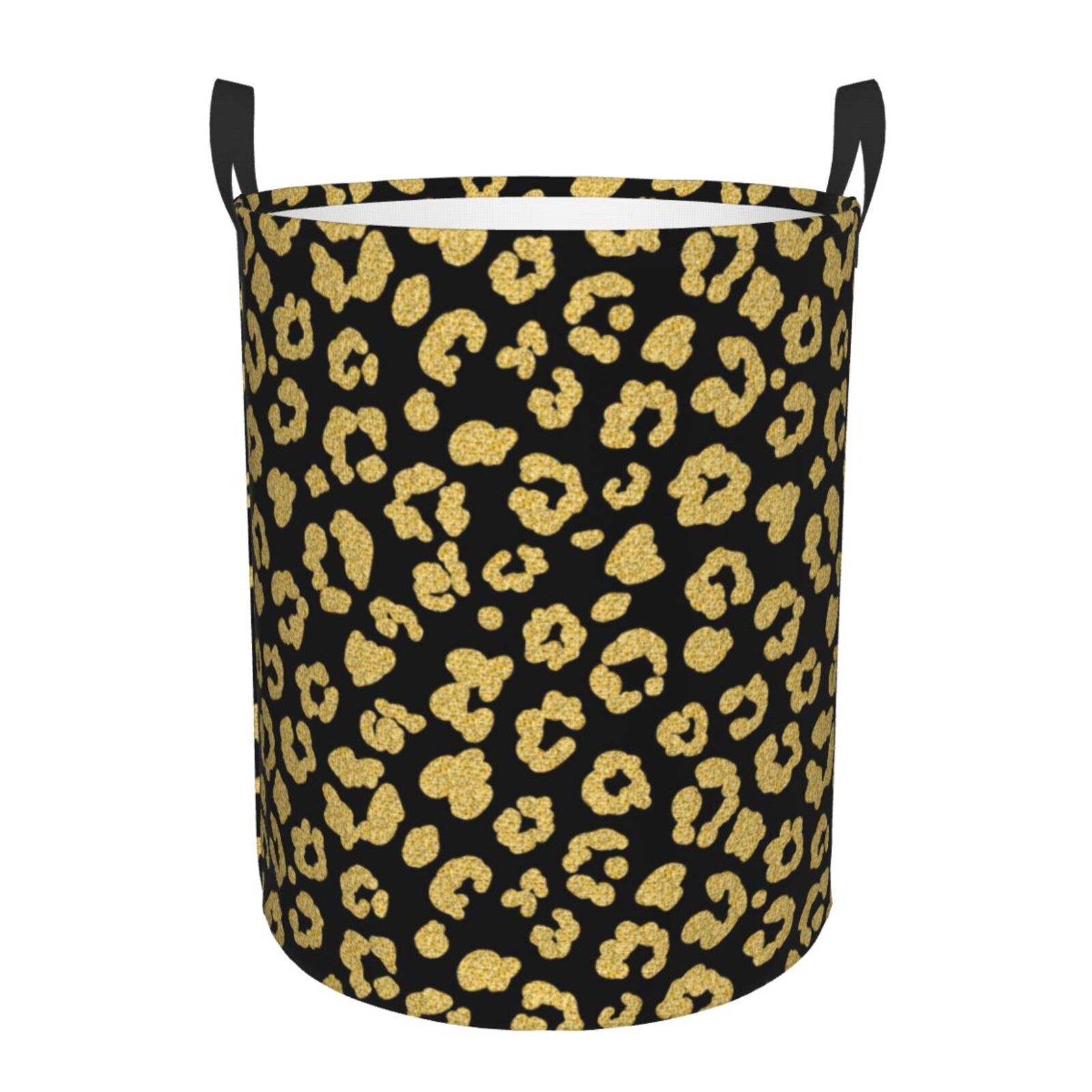 Large Laundry Basket with Handles - shiny Golden leopard black Kids Baby Dirty Clothes Laundry Hamper for Bedroom Aesthetic