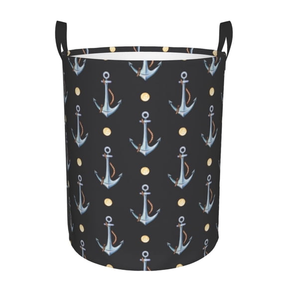 Large Laundry Basket with Handles - ship anchors rope black cool Kids Baby Dirty Clothes Laundry Hamper for Bedroom Aesthetic