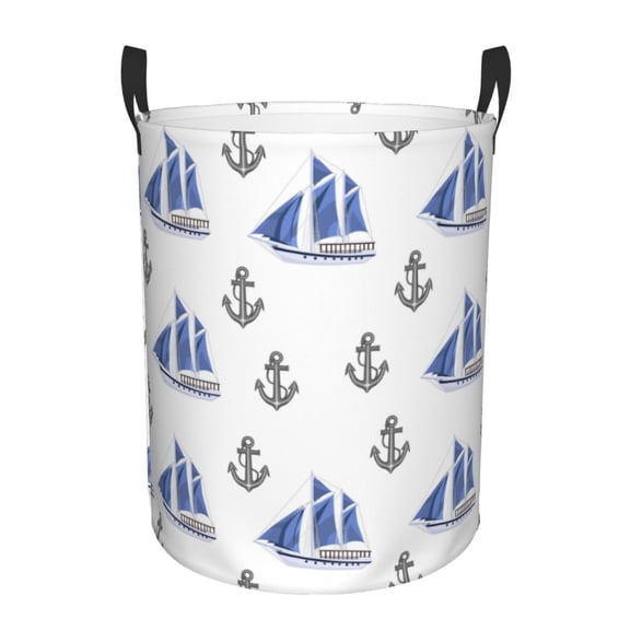 Large Laundry Basket with Handles - ship blue sails anchors white Kids Baby Dirty Clothes Laundry Hamper for Bedroom Aesthetic