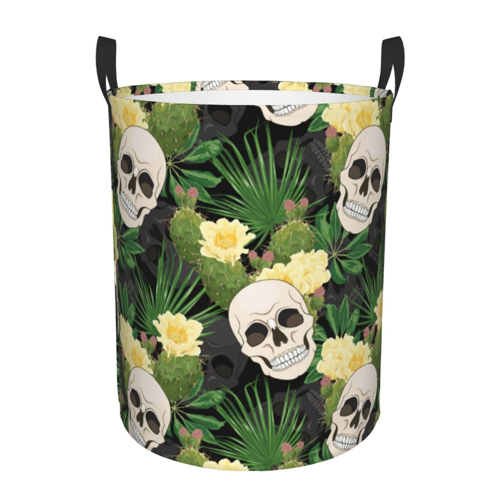 Large Laundry Basket with Handles - skull Cactus blooming Kids Baby Dirty Clothes Laundry Hamper for Bedroom Aesthetic