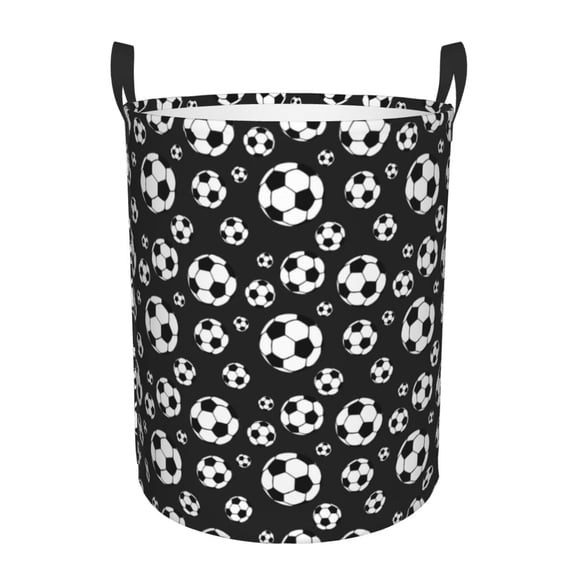 Large Laundry Basket with Handles - soccer Football black Kids Baby Dirty Clothes Laundry Hamper for Bedroom Aesthetic