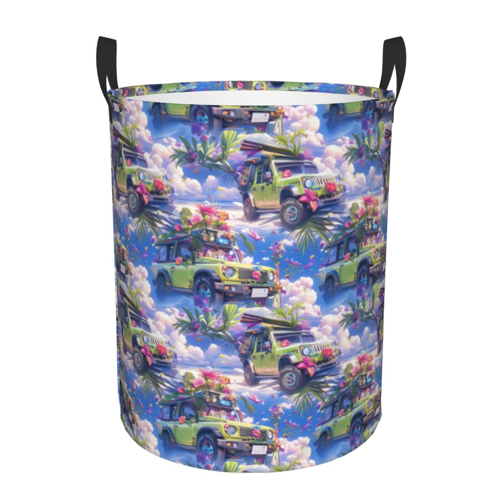 Large Laundry Basket with Handles - summer style green SUV Kids Baby Dirty Clothes Laundry Hamper for Bedroom Aesthetic
