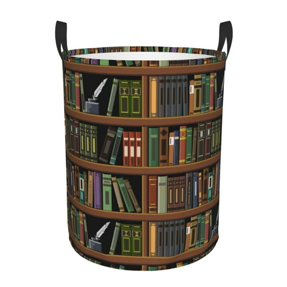 Large Laundry Basket with Handles - vintage bookshelves print Kids Baby Dirty Clothes Laundry Hamper for Bedroom Aesthetic
