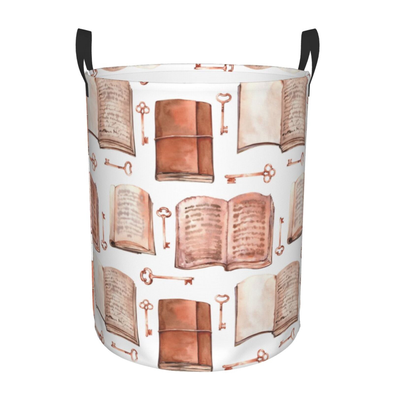 Large Laundry Basket with Handles - vintage key open books print Kids Baby Dirty Clothes Laundry Hamper for Bedroom Aesthetic