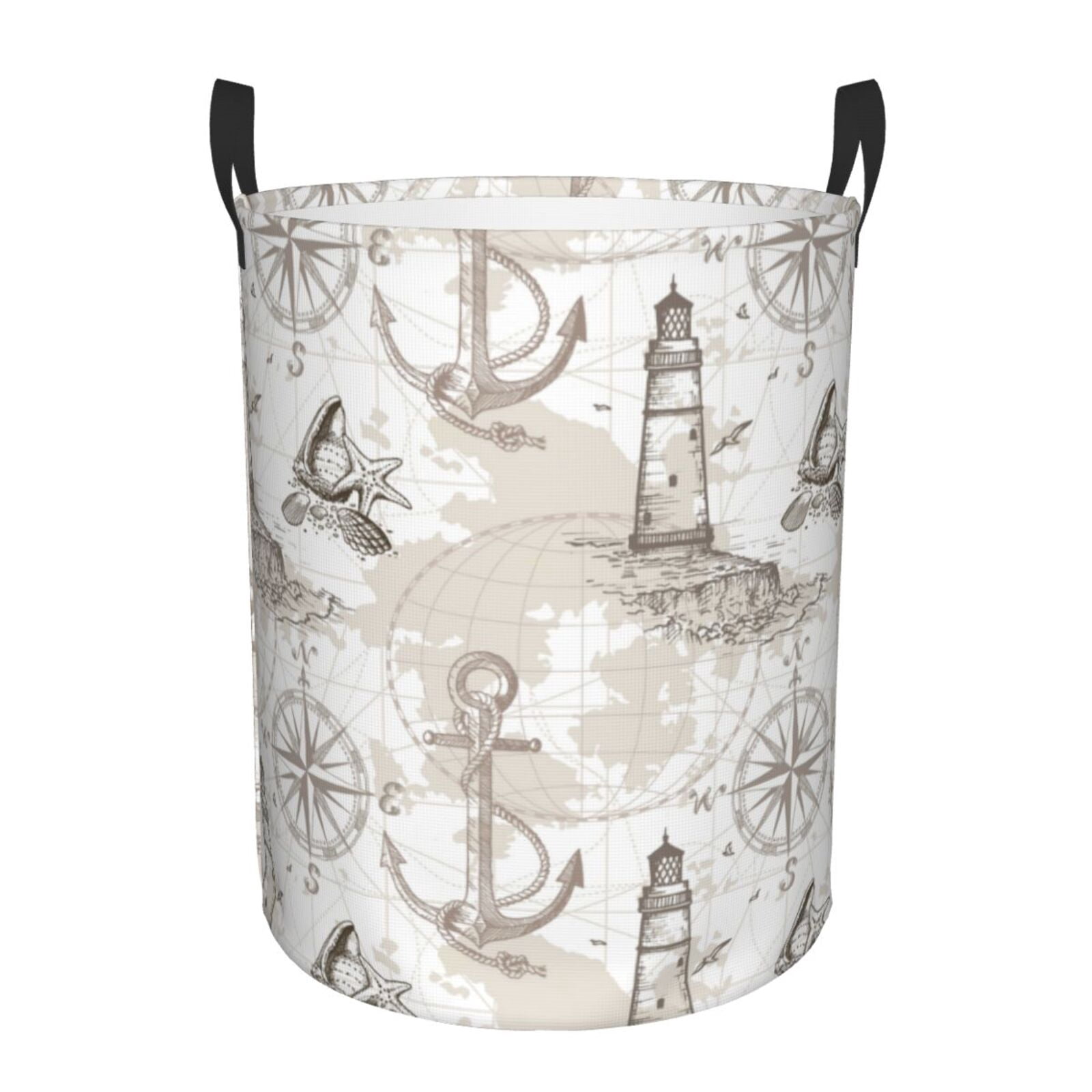 Large Laundry Basket with Handles - vintage starfish lighthouse anchor Kids Baby Dirty Clothes Laundry Hamper for Bedroom Aesthetic