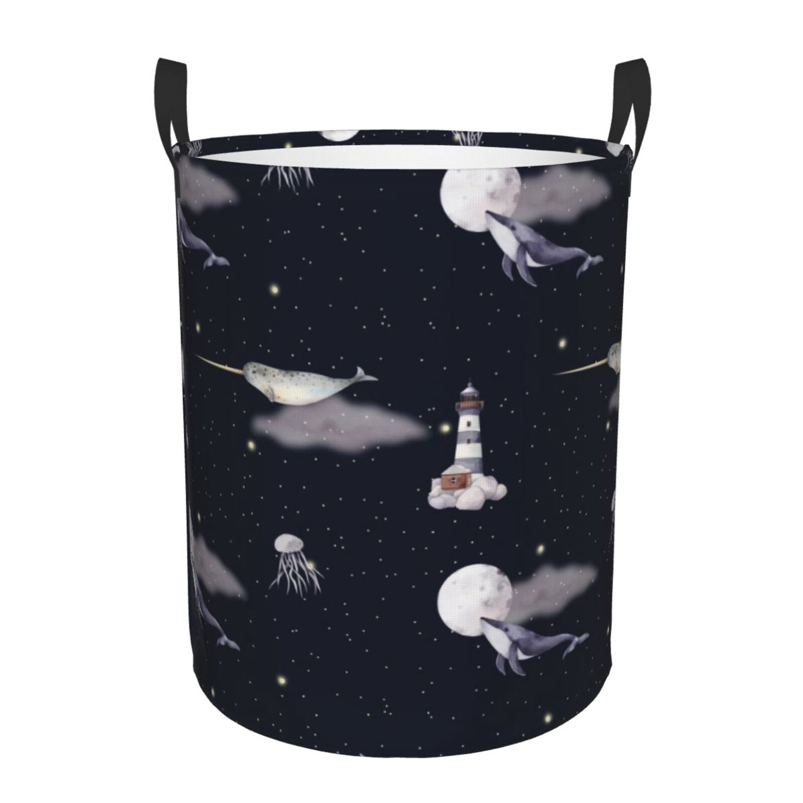 Large Laundry Basket with Handles - whale jellyfish moon stars space Kids Baby Dirty Clothes Laundry Hamper for Bedroom Aesthetic