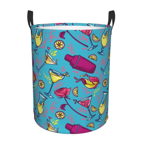 Large Laundry Basket with Handles - wine glass bottle Kids Baby Dirty Clothes Laundry Hamper for Bedroom Aesthetic