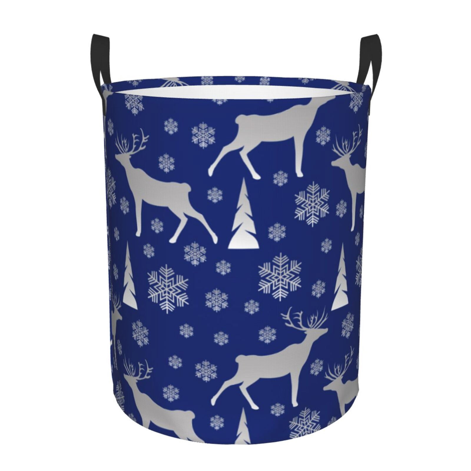 Large Laundry Basket with Handles - winter moose deer snowflakes blue Kids Baby Dirty Clothes Laundry Hamper for Bedroom Aesthetic