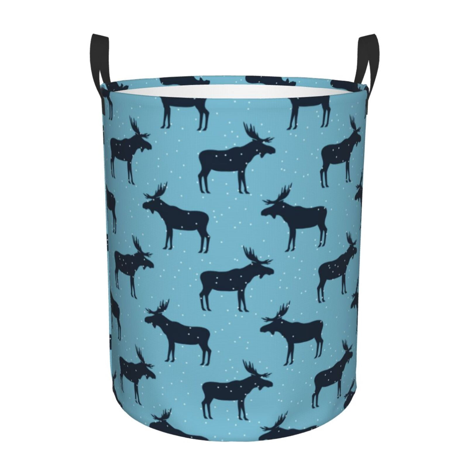 Large Laundry Basket with Handles - winter moose elk snow blue Kids Baby Dirty Clothes Laundry Hamper for Bedroom Aesthetic