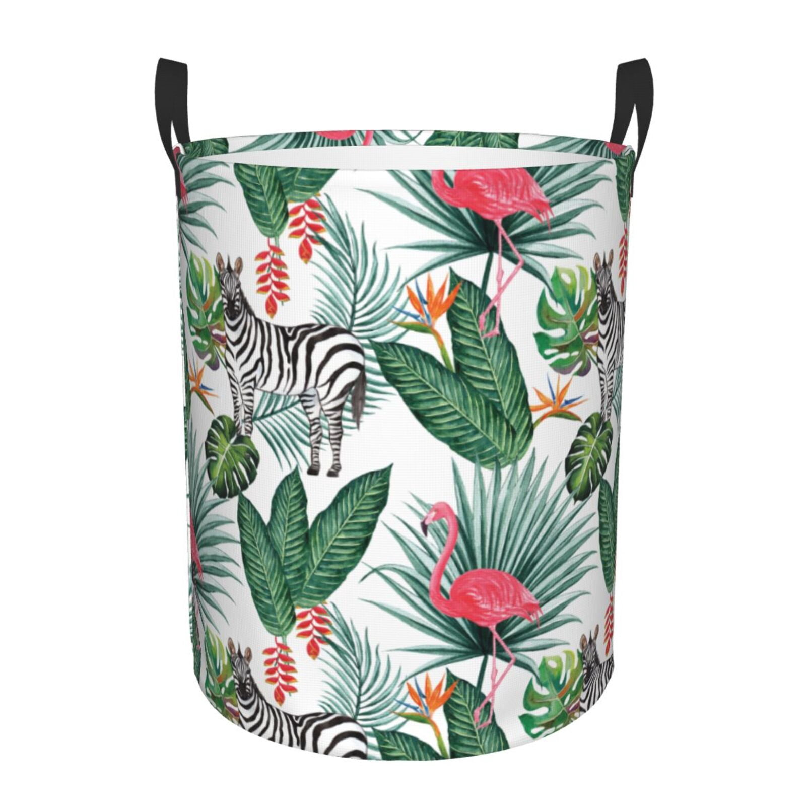 Large Laundry Basket with Handles - zebra Flamingo Tropical Palm leaves Kids Baby Dirty Clothes Laundry Hamper for Bedroom Aesthetic