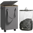 Large Laundry Basket with Wheels 100L Tall Hamper Lid and Removable