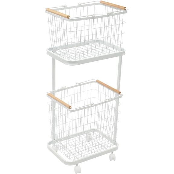 Large Laundry Baskets, Dirty Clothes Hamper with Wheels,Rolling Wire Laundry Basket Organize,2 Removable Wire Storage Metal Clothes Hamper Organizer for Laund Room, Bathroom, Bedroom, Dorm, White