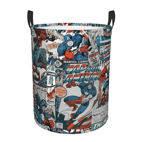 Large Laundry Baskets with Handles Captain America Circular Hamper Bag in Laundry Room Bedroom Bathroom Medium