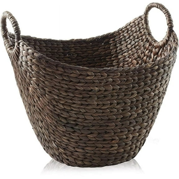 Large Laundry Boat Basket with Handles - Natural, Woven Water Hyacinth Multipurpose Storage Organizer for Throw Blankets, Bathroom, Bedroom, Living Room