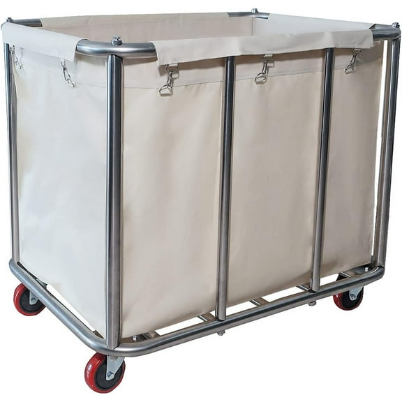 Large Laundry Cart,11.35 Bushel Sturdy Large Stainless Steel Laundry Basket with Wheels, Heavy Duty Rolling Laundry Hampers for Large Family,260 Lbs Load