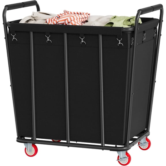 Large Laundry Cart with Wheels, 400L Heavy Duty Laundry Basket Organizer, Rolling Hamper Sorter for Clothes Storage, Industrial Dirty Clothes Hamper for Home & Hotel, Black
