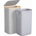 thumbnail image 1 of Large Laundry Hamper, 100L Waterproof Laundry Basket with Lid and Removable Bag, Collapsible Tall Clothes Hamper with Bamboo Handles for Clothes Toys in Dorm Bedroom Bathroom, Grey, 1 of 6