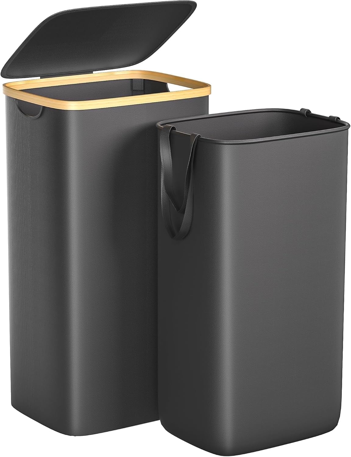 Slim Laundry Hamper, 60L Waterproof Narrow Laundry Basket with Lid and Removable Bag, Collapsible Tall Clothes Hamper with Bamboo Handles for Clothes Toys in Dorm Bedroom Bathroom, Black