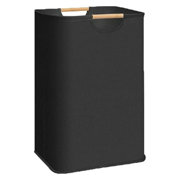 Large Laundry Hamper,50L(13 Gal) Collapsible Laundry Basket with Bamboo Handles,Freestanding Waterproof Clothes Hamper for Laundry Room,Bedroom,Towels,Toys(Black)