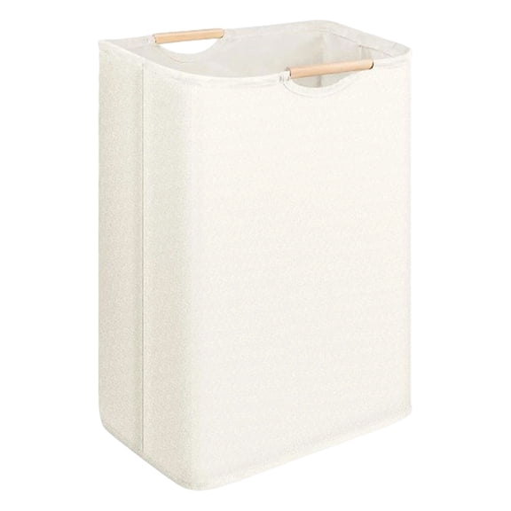 Large Laundry Hamper,50L(13 Gal) Collapsible Laundry Basket with Bamboo Handles,Freestanding Waterproof Clothes Hamper for Laundry Room,Bedroom,Towels,Toys(White)