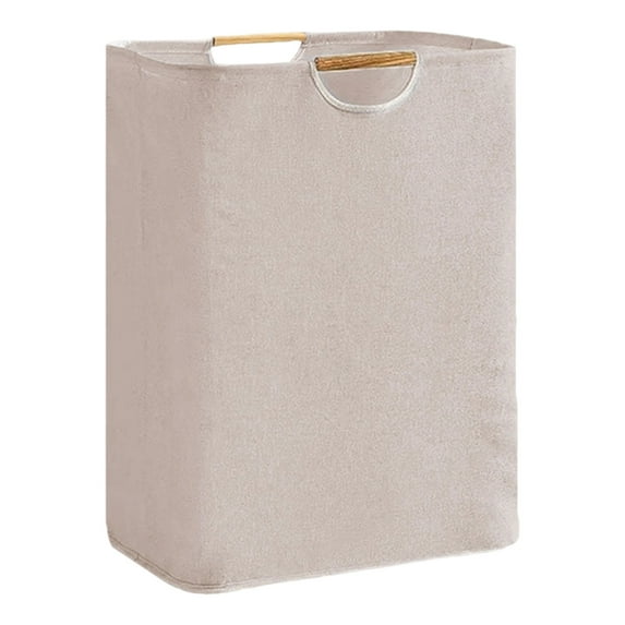 Large Laundry Hamper, 72L (19Gal) Collapsible Laundry Basket with Bamboo Handles, Freestanding Waterproof Clothes Hamper for Laundry Room, Bedroom, Dorm, Towels, Toys, Khaki,