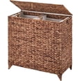 thumbnail image 1 of Large Laundry Hamper with Lid, Handwoven Natural Water Hyacinth Heightened Feet Laundry Basket, 2-Sections Wicker Clothes Hamper with Removable Liner Bag (Espresso, 120L), 1 of 7