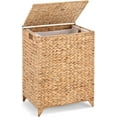 thumbnail image 1 of Large Laundry Hamper with Lid and Removable Liner Bag, Wicker Laundry Basket with Heightened Feet, Foldable Rattan Clothes Hamper, Handwoven Water Hyacinth Laundry Basket for Clothes and Towels, 1 of 14