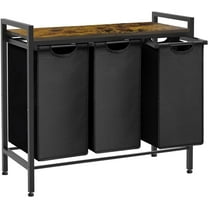 Large Laundry Hamper Sorter with 3 Removable & Pull-Out Sorting Bags, Wooden Top Shelf, Versatile Laundry Basket Organizer for Laundry Room, Bathroom, Dorm, 8 * 3 Gal, Black