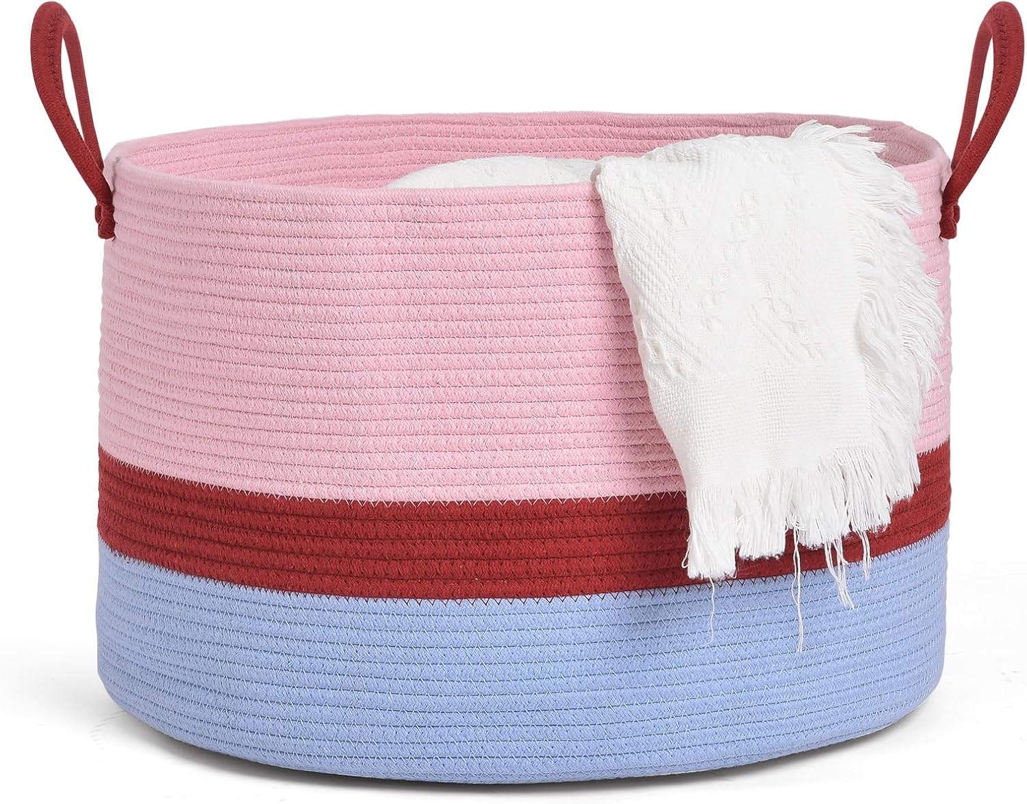 Large Laundry Hamper,Tall Cotton Laundry Basket with Handles,Woven Rope