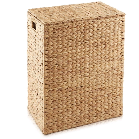 Large Laundry Hamper with Lid and Removable Liner Bag - Natural, Woven Water Hyacinth Rectangular Laundry Basket Sorter for Clothes and Towels