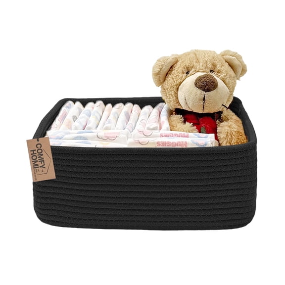 Large Laundry for Organizing|Rectangle Cotton Rope Storage with Handles|Blanket for Living Room|Woven Laundry for Towels, Toys, Clothes-22x15x12"-White/Brown